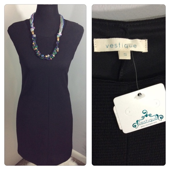 NWT Ribbed Black Dress BodyCon S Vestique - Picture 9 of 10